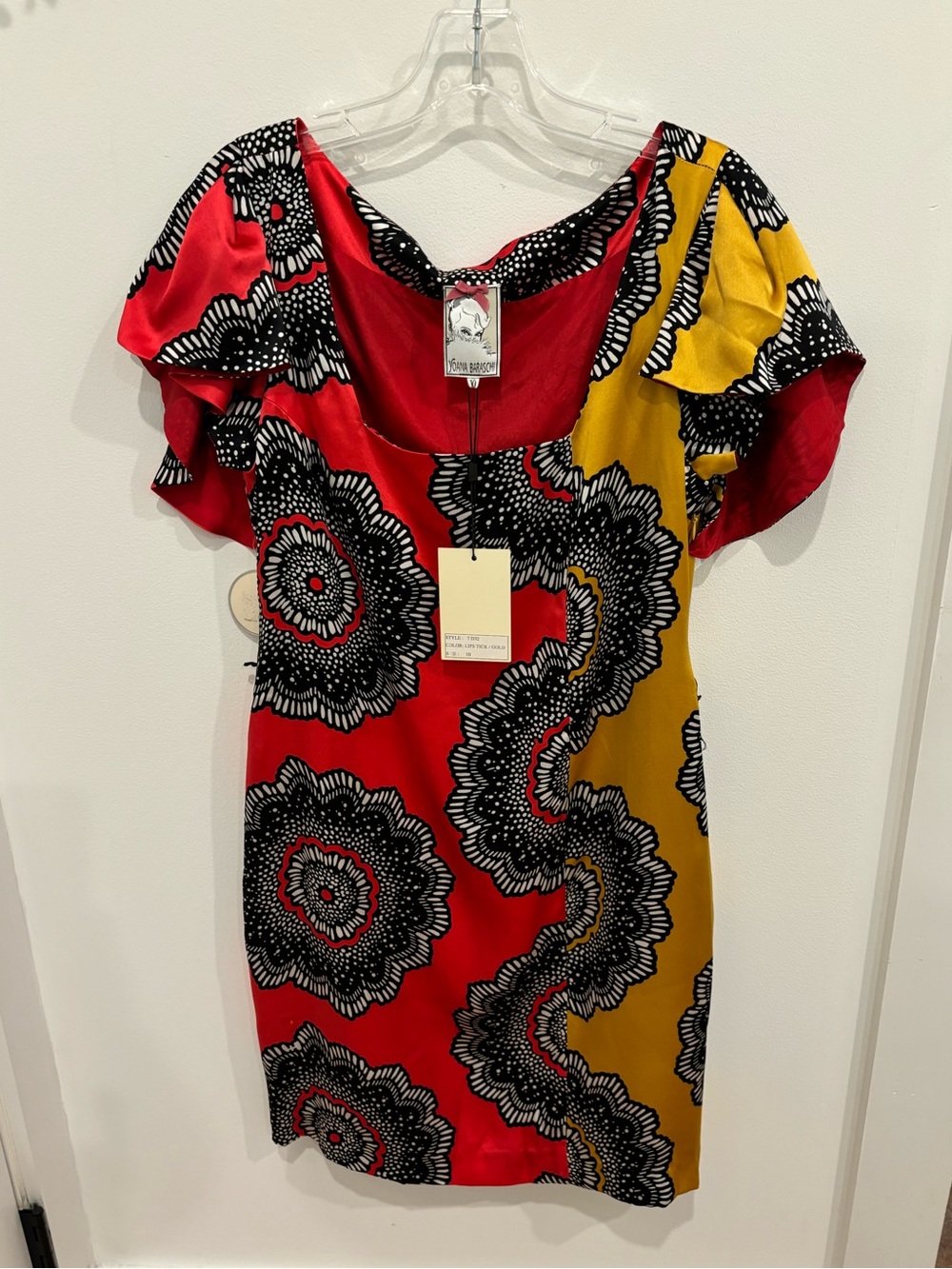 Anthropologie NEW Yoana Baraschi Silk Midi Dress Red Black Gold Womens 10 Boho